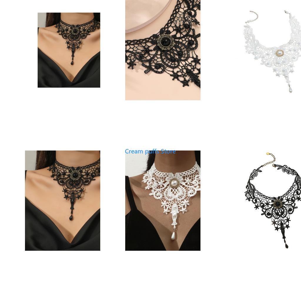 Crystal Choker Necklace - 50LE Lace Choker Necklaces Gothic Steampunk