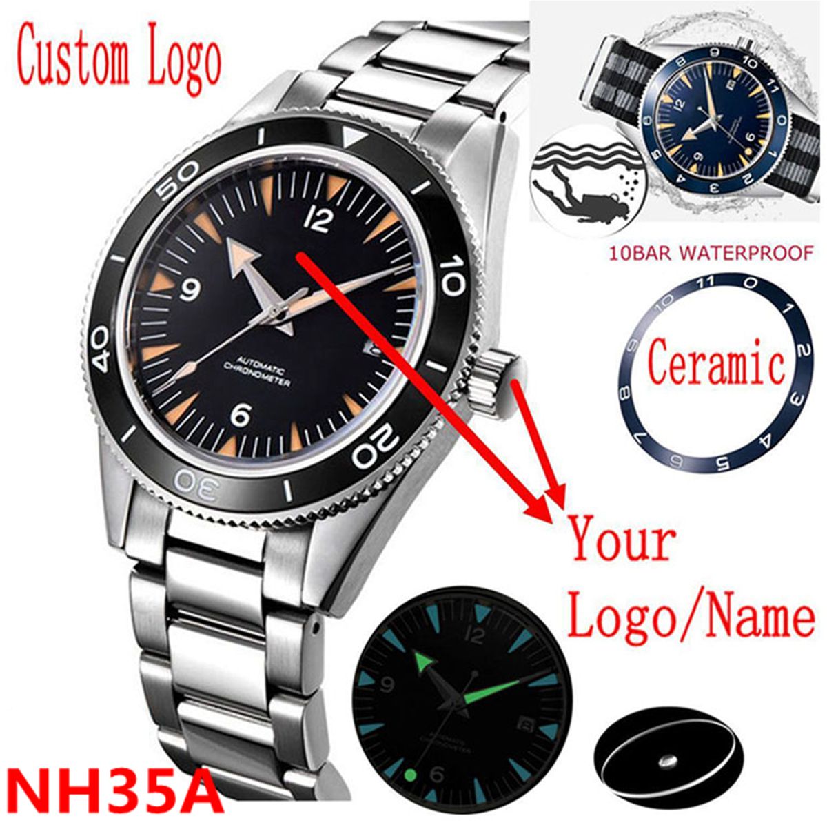 Mens Mechanical Watch - Custom Logo NH35 Movement Watch 10bars