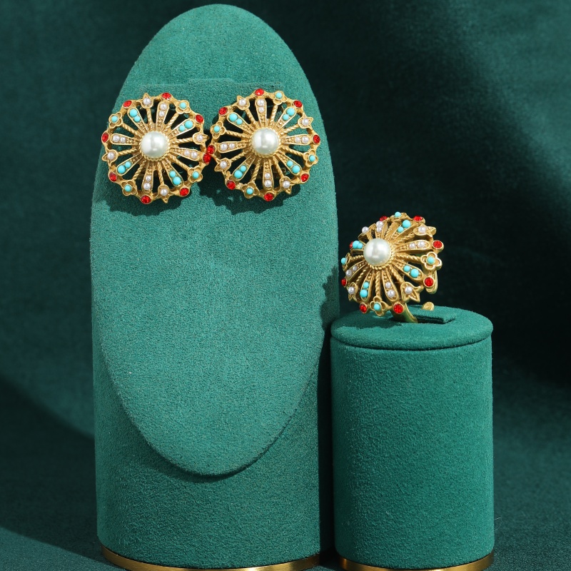 Turquoise Stone Ring - Vintage Hollow Sunflower Turquoise Jewelry Sets