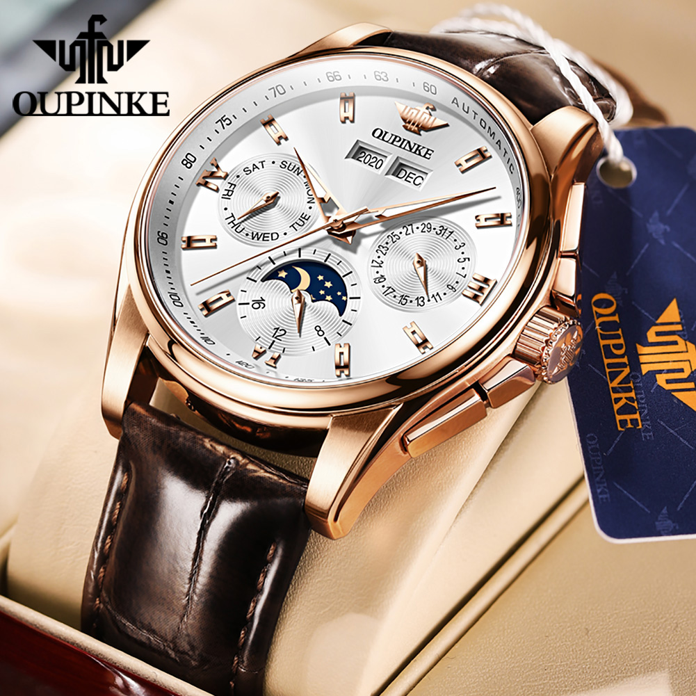 Mens Mechanical Watch - OUPINKE Men's Watches Casual Trend Leather