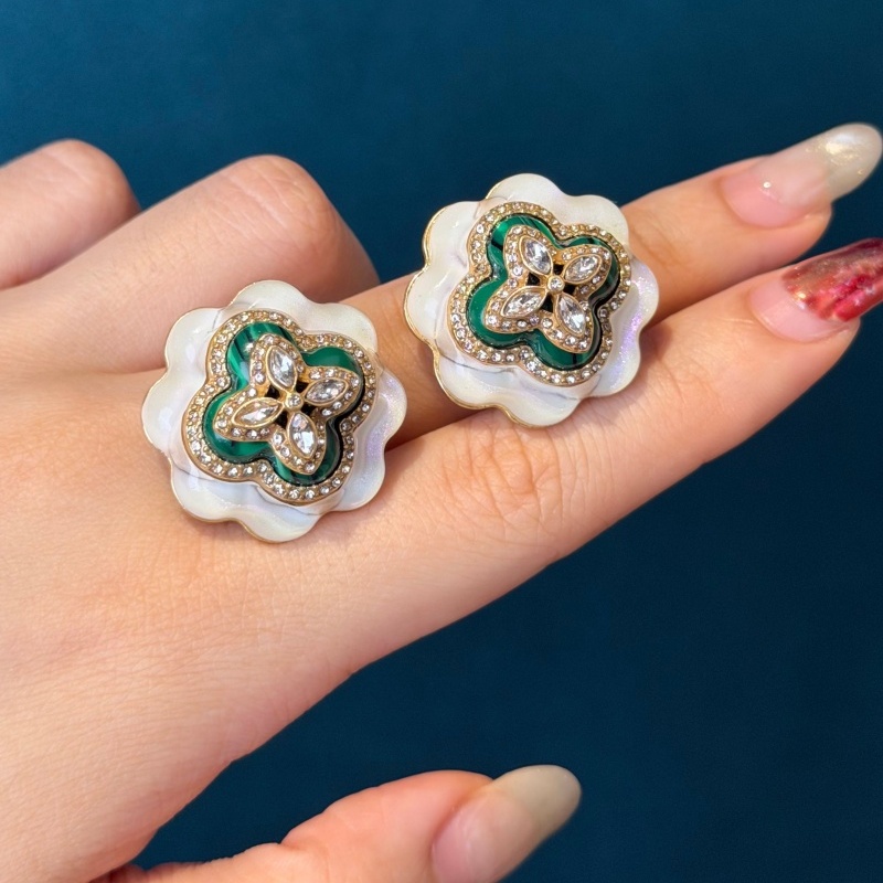 Vintage White Enamel Lotus Lea - Turquoise Stone Ring 评论和价格