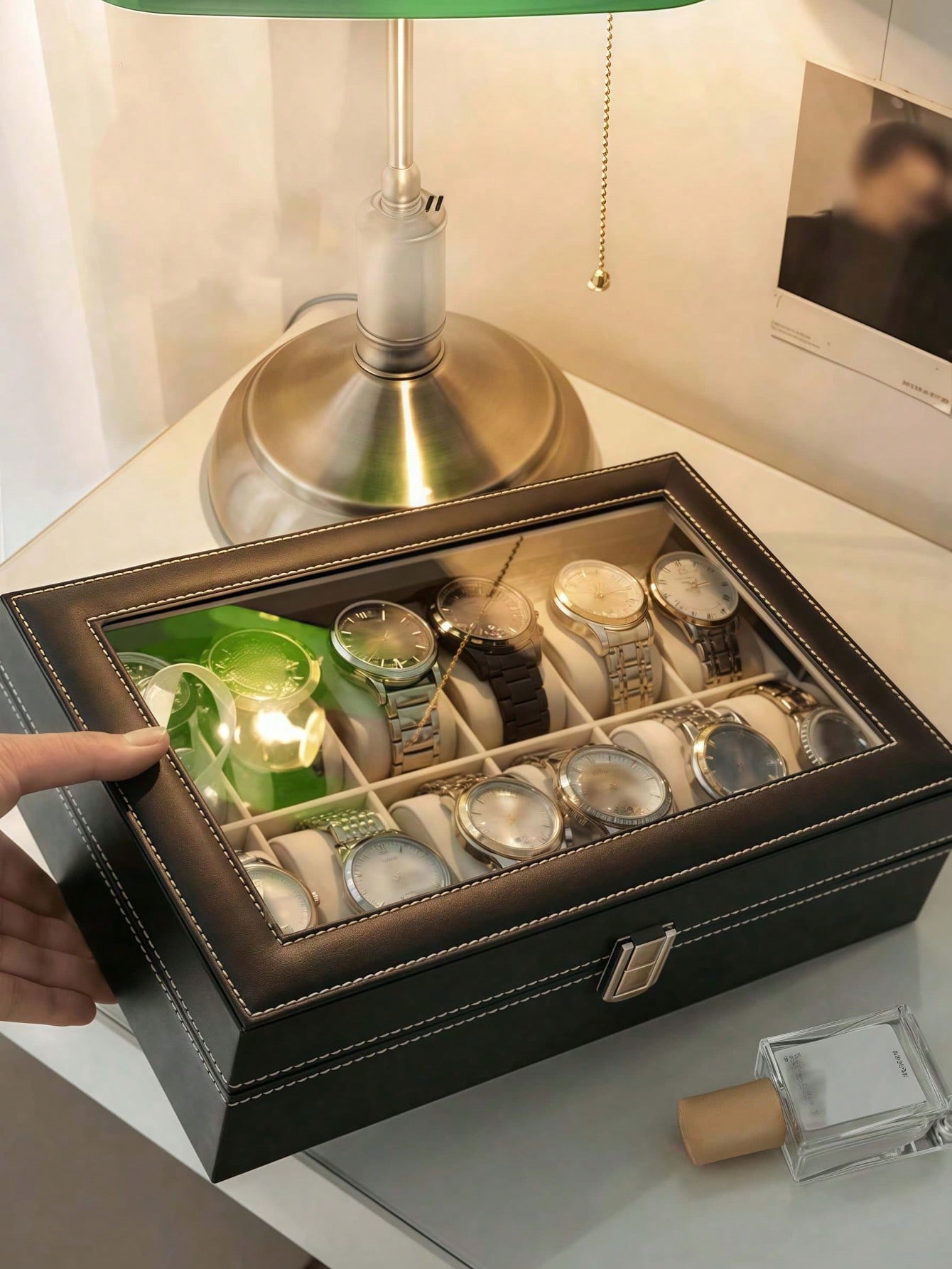 Leather Watch Box with Lock, L - Jewelry Watches & Accessories 评论和价格