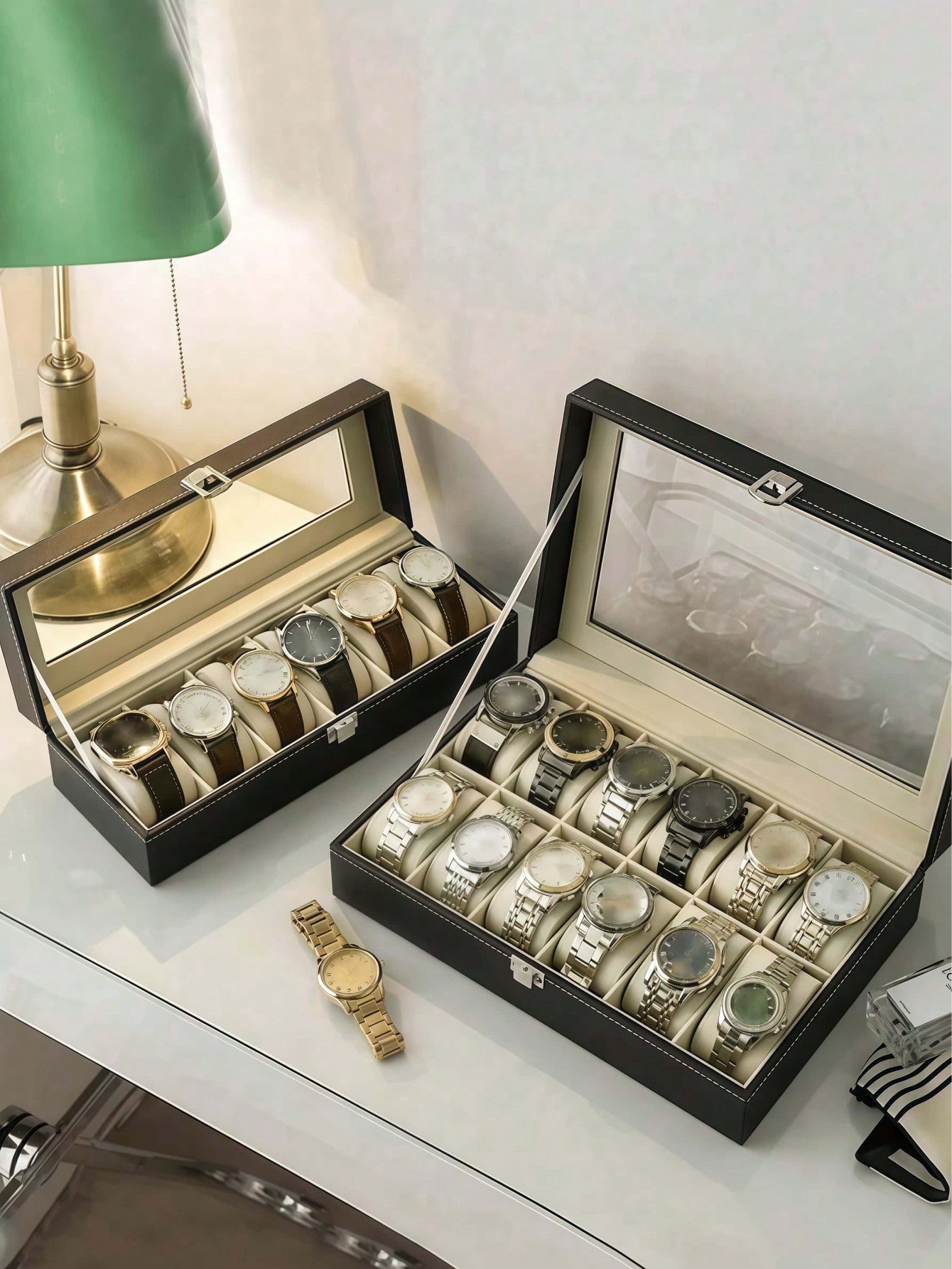 Leather Watch Box with Lock, L - Jewelry Watches & Accessories 评论和价格