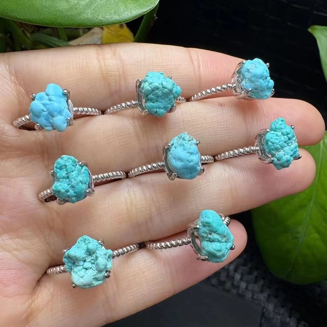 1 Pc Fengbaowu Natural Raw Tur - Turquoise Stone Ring 评论和价格