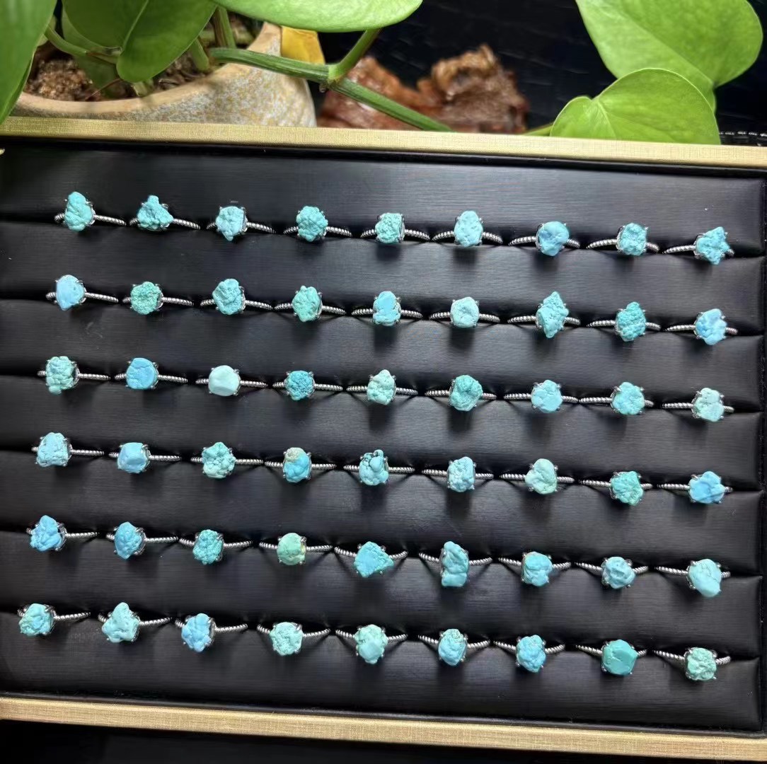 1 Pc Fengbaowu Natural Raw Tur - Turquoise Stone Ring 评论和价格