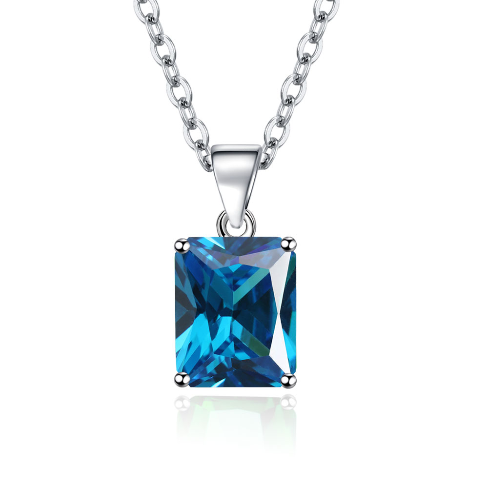 Emerald Cut Blue Topaz Created - Crystal Choker Necklace 评论和价格