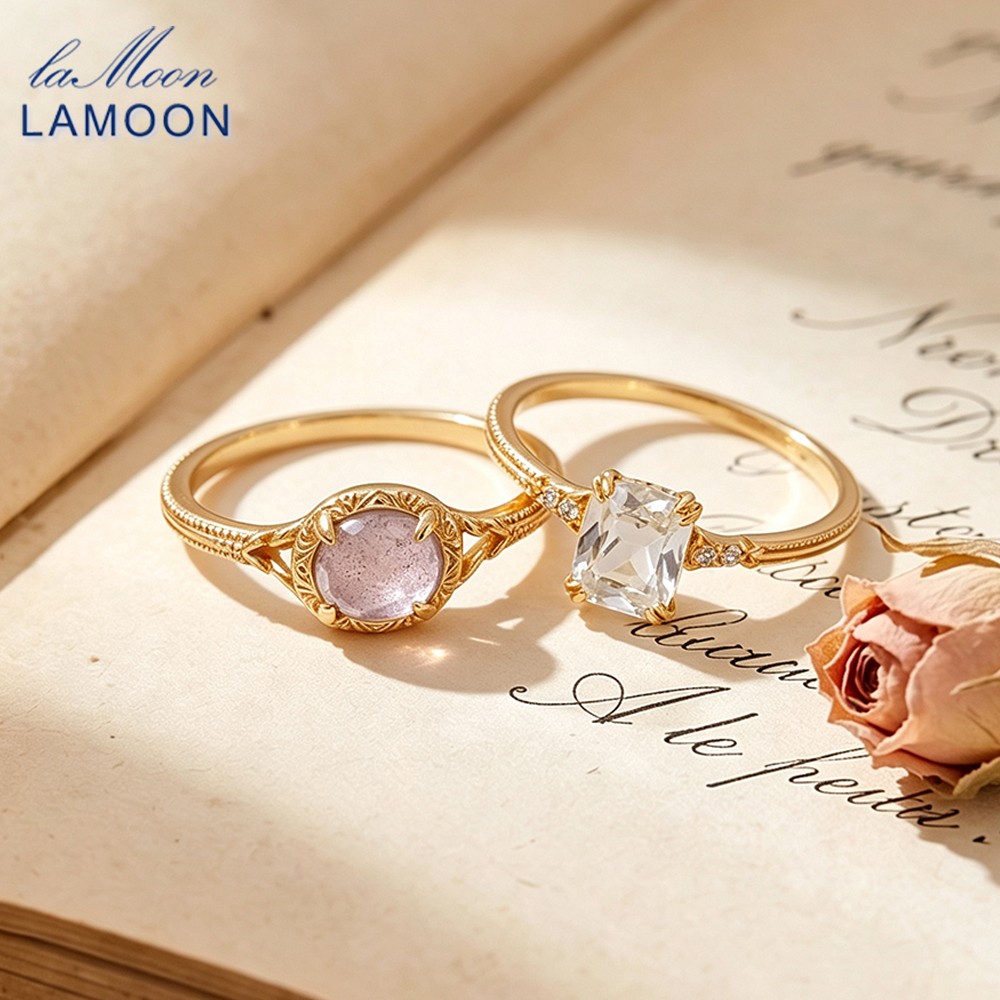 LAMOON Natural Gemstone Labrad - Turquoise Stone Ring 评论和价格
