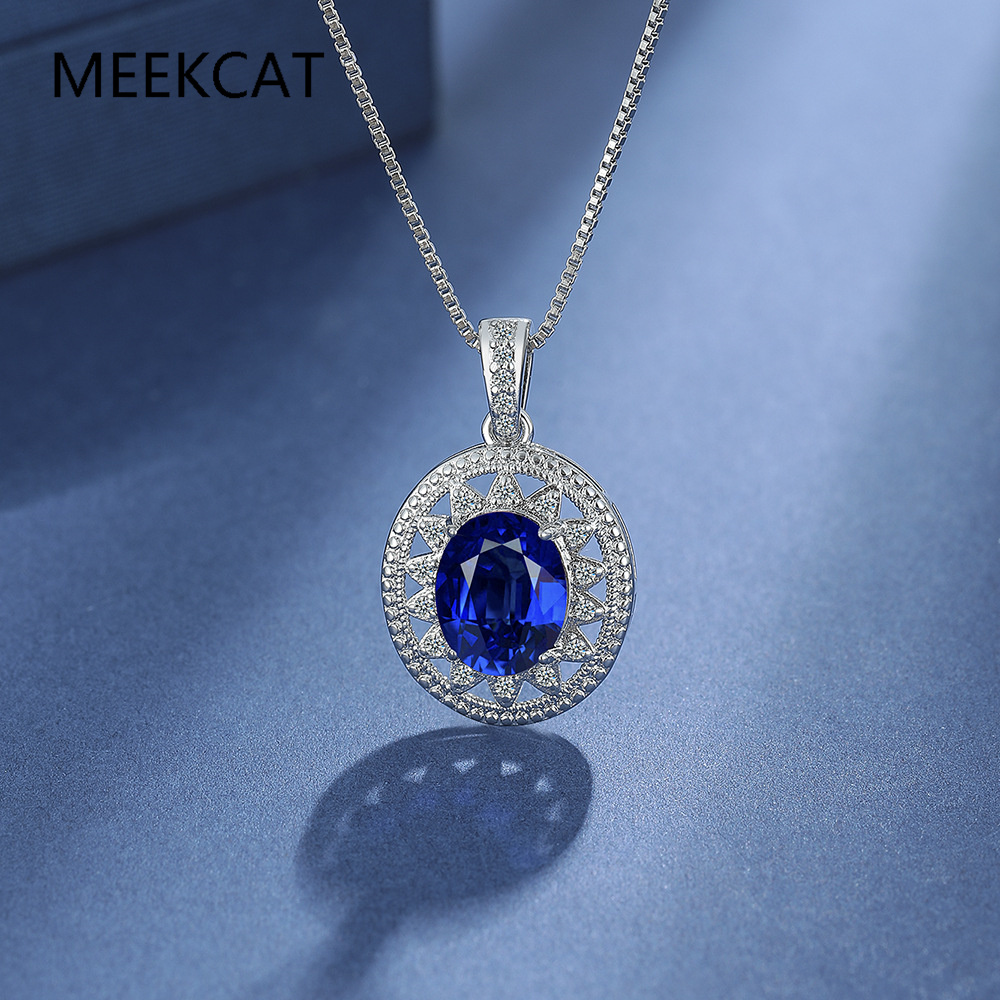 Oval Cut Created Blue Sapphire - Crystal Choker Necklace 评论和价格