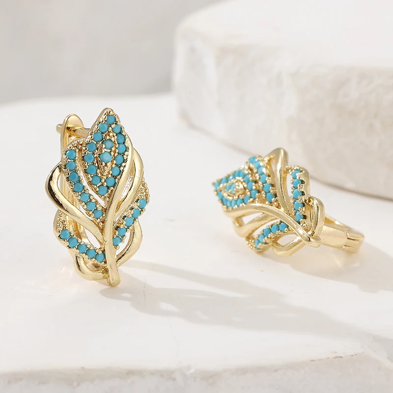 Creative Leaf Shaped Hoop Earr - Turquoise Stone Ring 评论和价格