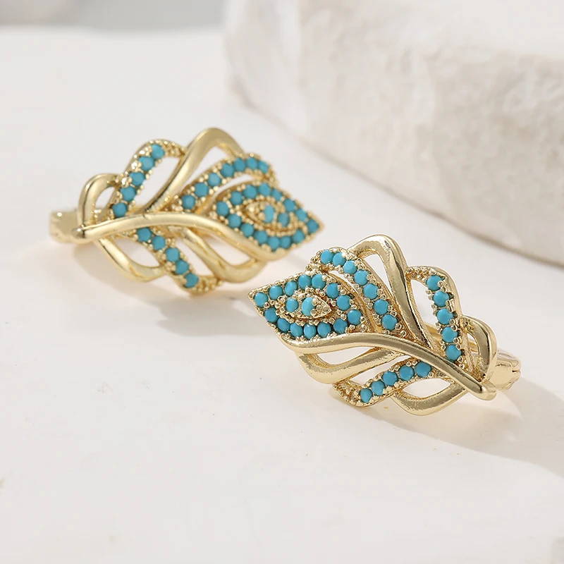 Creative Leaf Shaped Hoop Earr - Turquoise Stone Ring 评论和价格